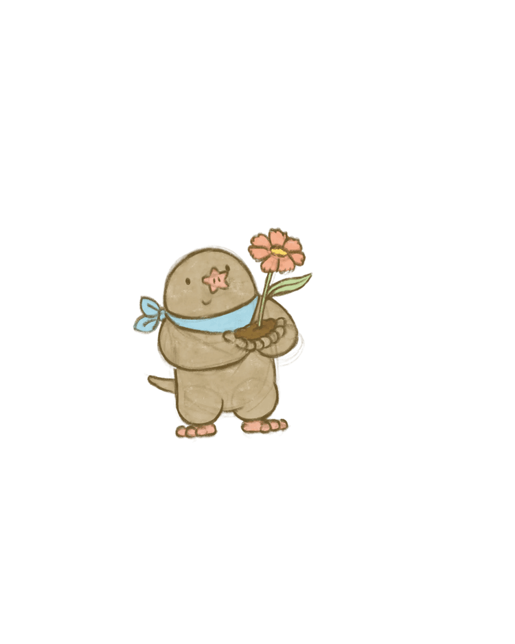 Quabble character holding flowers